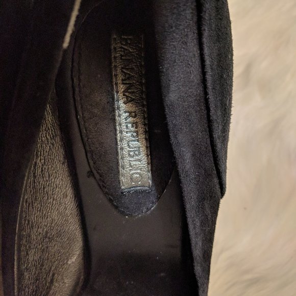 Black Suede Open Toe Wedge Shoes - Picture 4 of 4